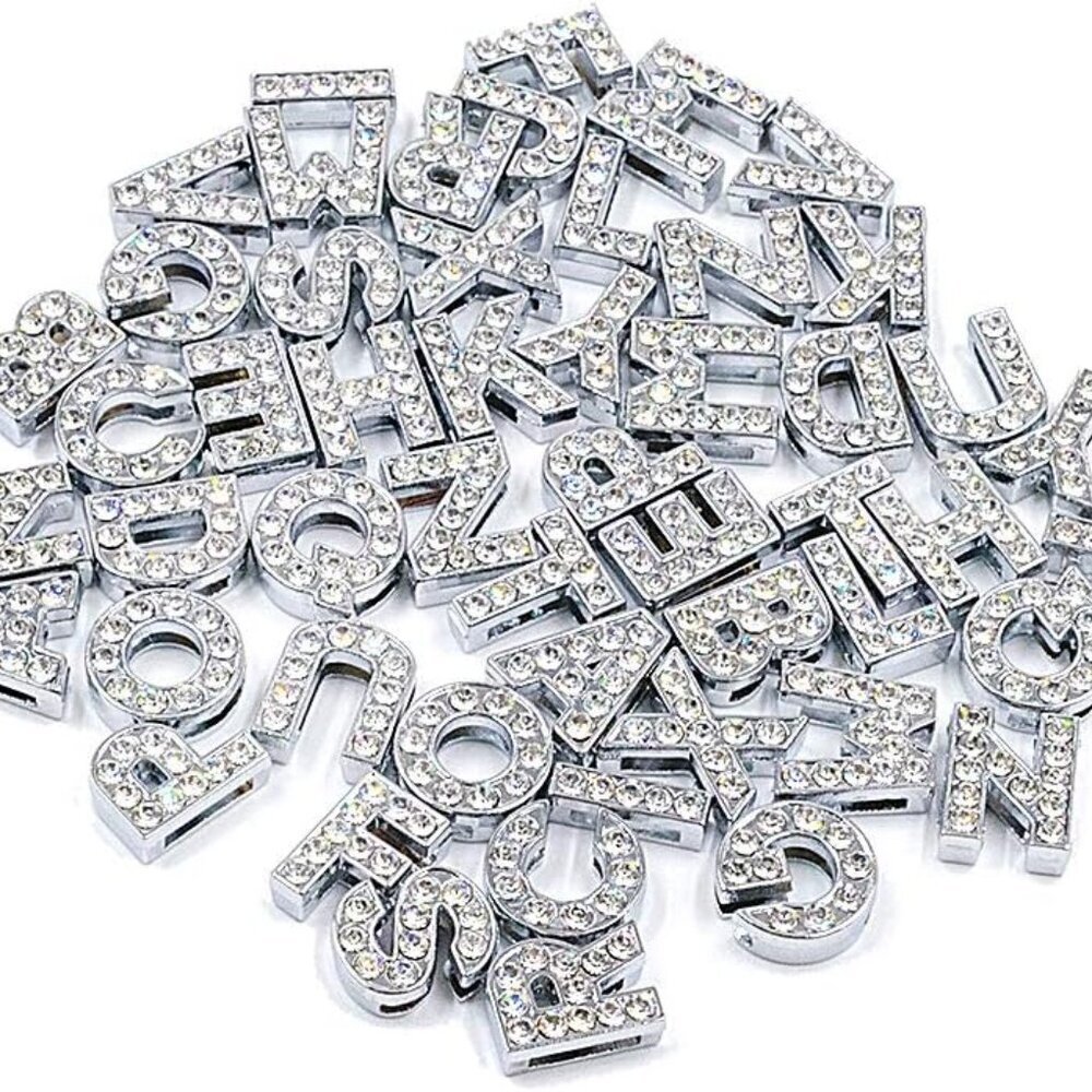 52 Pack Silver A-Z 8mm Full Rhinestone Slide Crystal Alphabet Alloy Letter Charm
